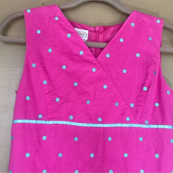 Talbots Kids Linen Blend Pink Polka Dot Bow Sleeveless Dress 16 - Picture 3 of 7